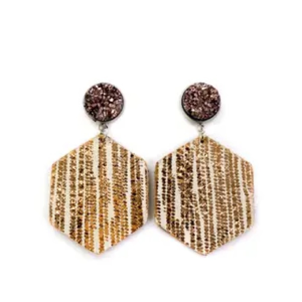 Savvy Bling Druzy Gold Rain Leather Earrings